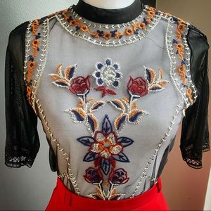 Shop Stevie Sheer Black Floral Embroidered Blouse